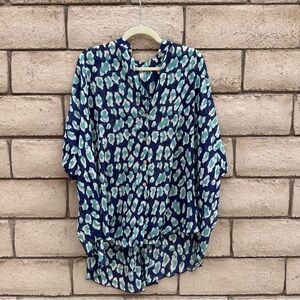 Anthropologie Blue and White Patterned Blouse